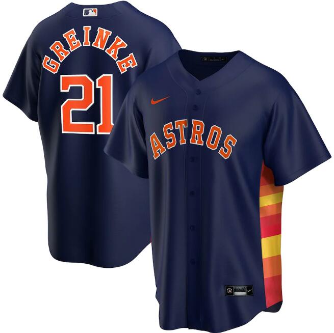 Men's Houston Astros #21 Zack Greinke Navy Cool Base Stitched Jersey