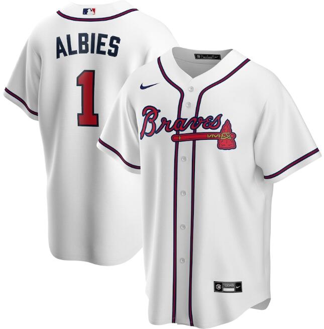 Men's Atlanta Braves #1 Ozzie Albies White Cool Base Stitched Jersey