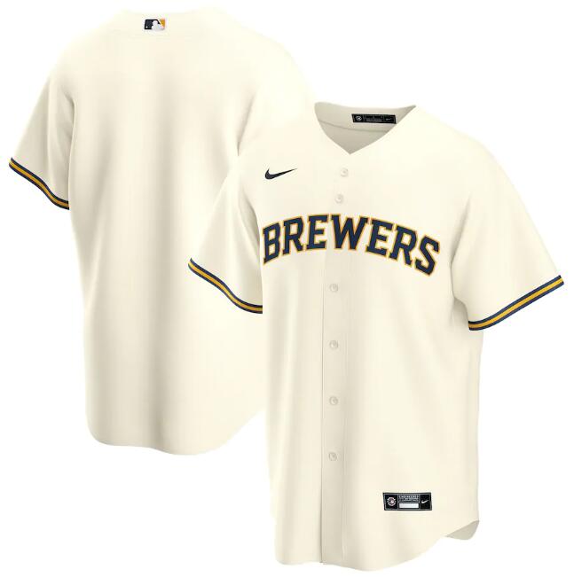 Men's Milwaukee Brewers Blank Cream Cool Base Stitched Jersey