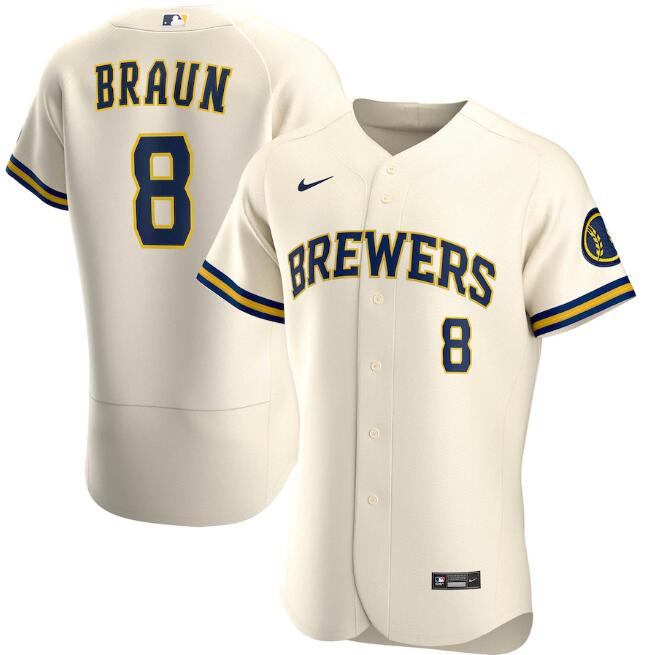 Men's Milwaukee Brewers #8 Ryan Braun Cream Flex Base Stitched Jersey