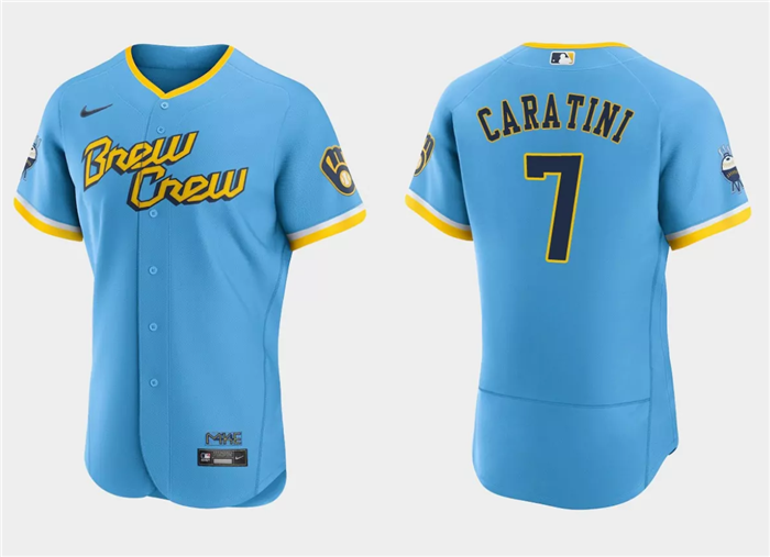 Men's Milwaukee Brewers #7 Victor Caratini Powder Blue 2022 City Connect Flex Base Stitched MLB Jersey