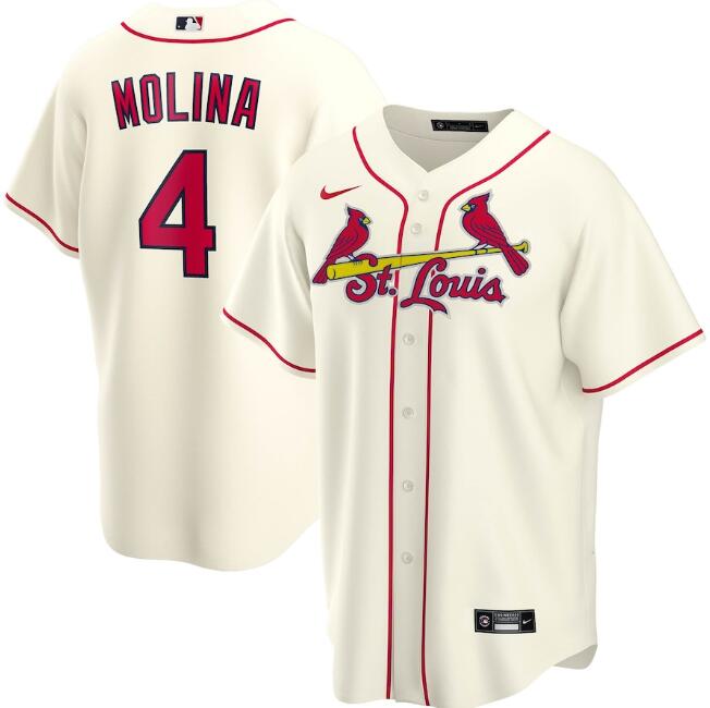 Men's St. Louis Cardinals #4 Yadier Molina Cream Cool Base Stitched Jersey