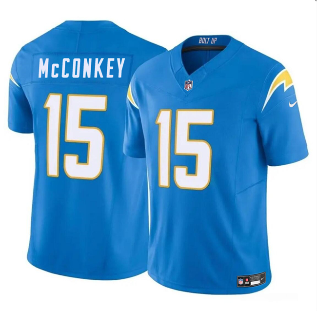 Men's Los Angeles Chargers #15 Ladd McConkey Light Blue 2024 F.U.S.E Draft Vapor Limited Stitched Football Jersey