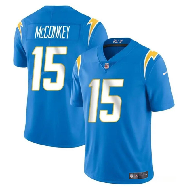 Men's Los Angeles Chargers #15 Ladd McConkey Light Blue 2024 Draft Vapor Limited Stitched Football Jersey