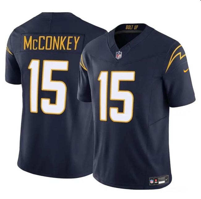 Men's Los Angeles Chargers #15 Ladd McConkey Navy 2024 Draft F.U.S.E. Vapor Limited Stitched Football Jersey