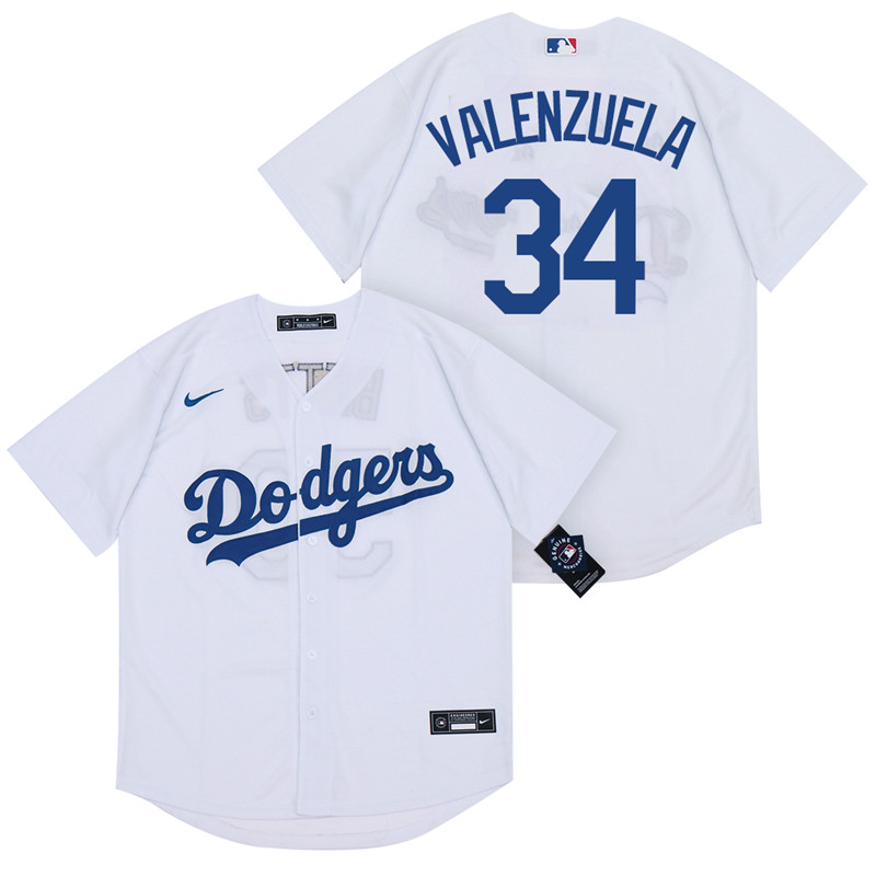 Men's Los Angeles Dodgers #34 Fernando Valenzuela White Cool Base Stitched Jersey