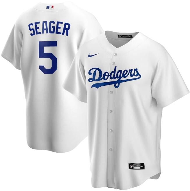 Men's Los Angeles Dodgers #5 Corey Seager White Cool Base Stitched Jersey
