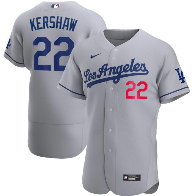 Men's Los Angeles Dodgers #22 Clayton Kershaw Grey Flex Base Stitched Jersey
