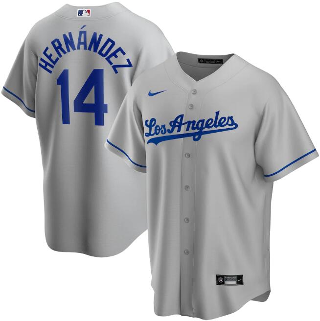 Men's Los Angeles Dodgers #14 Kiké Hernández Grey Cool Base Stitched Jersey