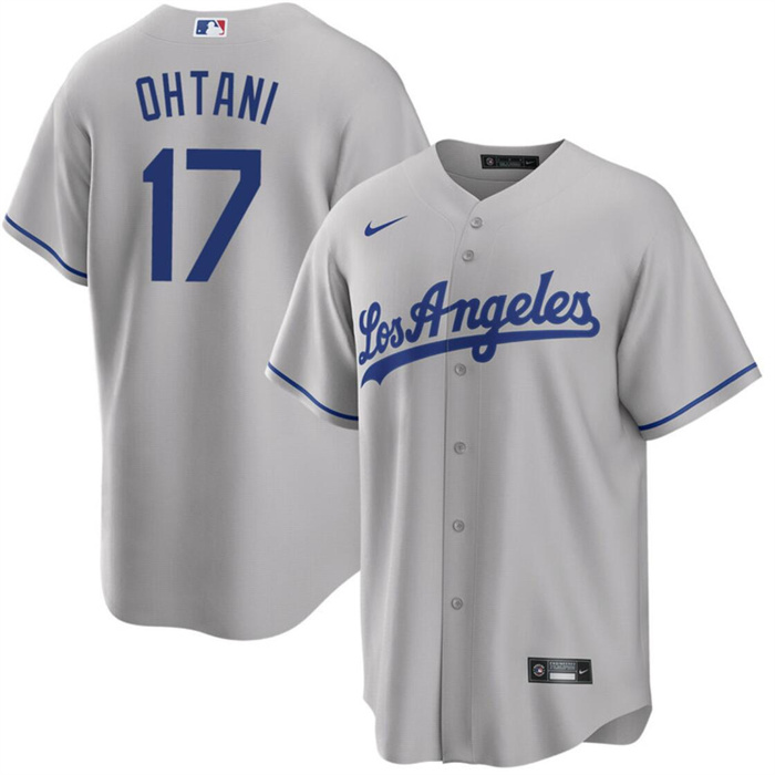 Men's Los Angeles Dodgers #17 Shohei Ohtani Grey Cool Base Stitched Jersey