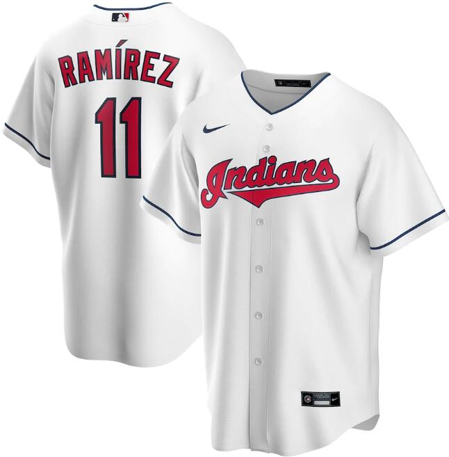 Men's Cleveland Indians #11 José Ramírez White Cool Base Stitched Jersey
