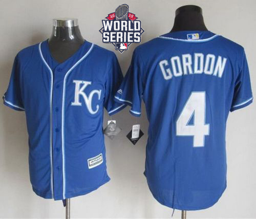 Royals #4 Alex Gordon Blue Alternate 2 New Cool Base W/2015 World Series Patch Stitched MLB Jersey