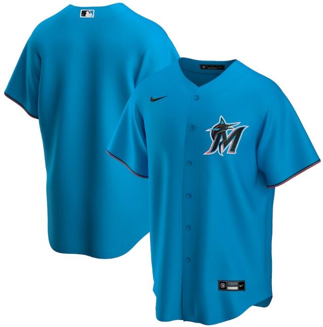 Men's Miami Marlins Blank Blue Cool Base Stitched Jersey