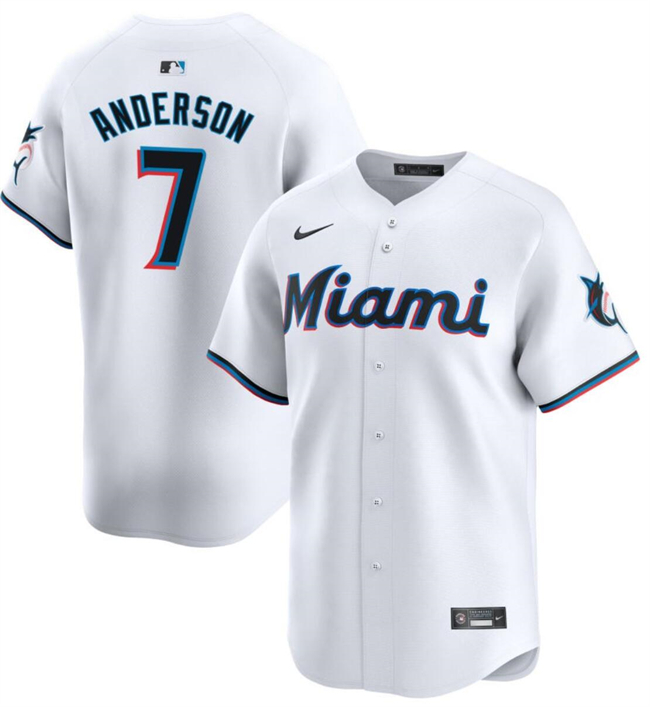 Men's Miami Marlins #7 Tim Anderson White 2024 Home Limited Stitched Baseball Jersey