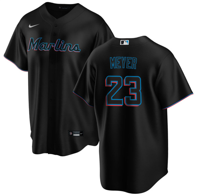 Men's Miami Marlins #23 Max Meyer Black Cool Base Stitched Baseball Jersey