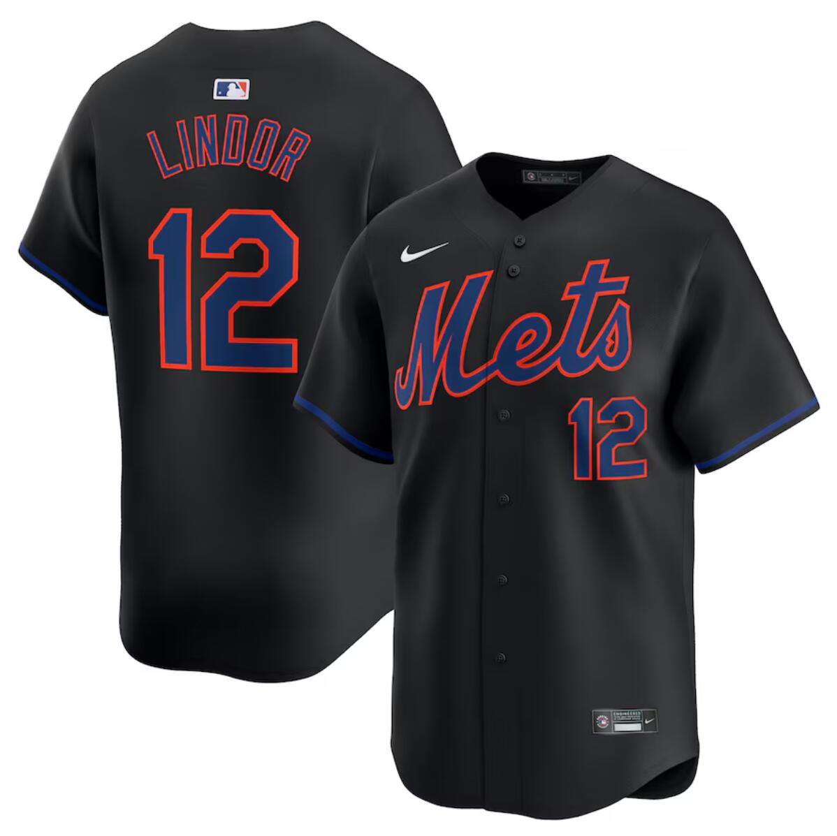 Men's New York Mets #12 Francisco Lindor Black 2024 Alternate Limited Stitched Baseball Jersey
