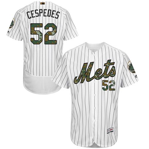 Mets #52 Yoenis Cespedes White(Blue Strip) Flexbase Authentic Collection 2016 Memorial Day Stitched MLB Jersey
