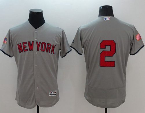 Yankees #2 Derek Jeter Grey Fashion Stars & Stripes Flexbase Authentic Stitched MLB Jersey