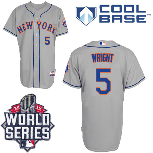 Mets #5 David Wright Grey W/2015 World Series Patch Stitched MLB Jersey