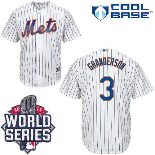 Mets #3 Curtis Granderson White(Blue Strip) New Cool Base W/2015 World Series Patch Stitched MLB Jersey