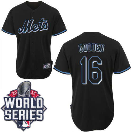 Mets #16 Dwight Gooden Black Fashion W/2015 World Series Patch Stitched MLB Jersey