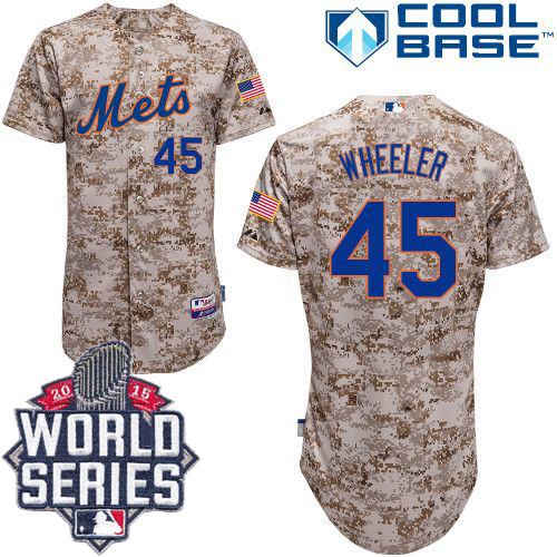 Mets #45 Zack Wheeler Alternate Camo Cool Base W/2015 World Series Patch Stitched MLB Jersey