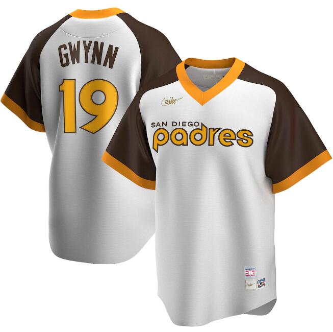 Men's San Diego Padres #19 Tony Gwynn White & Brown Cool Base Stitched Jersey