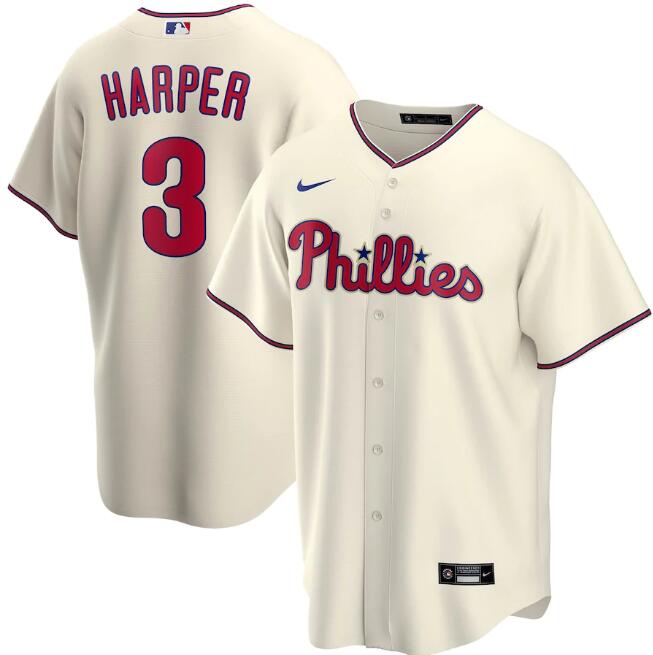 Men's Philadelphia Phillies #3 Bryce Harper Cream Cool Base Stitched Jersey