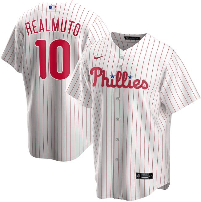 Men's Philadelphia Phillies #10 J.T. Realmuto White Cool Base Stitched Jersey