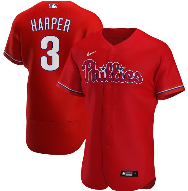 Men's Philadelphia Phillies #3 Bryce Harper Red Flex Base Stitched Jersey