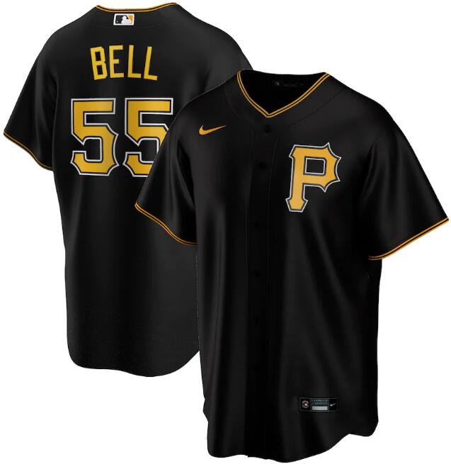 Men's Pittsburgh Pirates #55 Josh Bell Black Cool Base Stitched Jersey