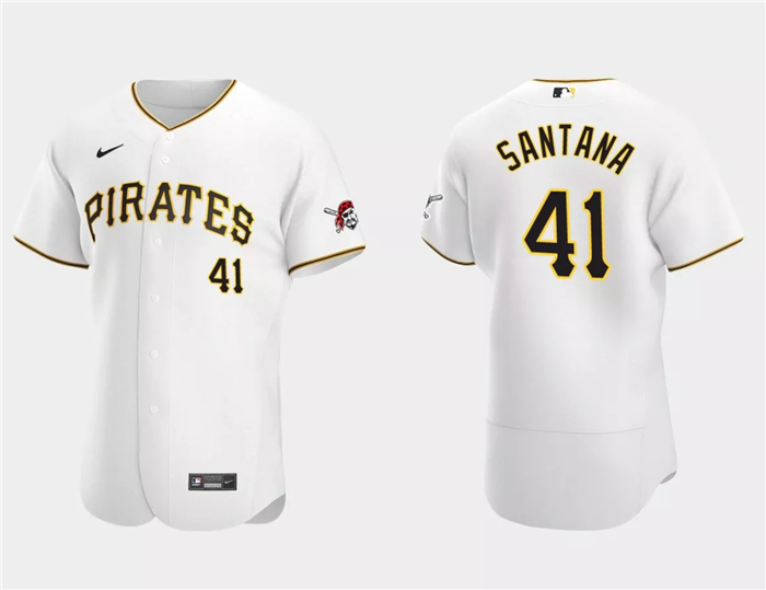Men's Pittsburgh Pirates #41 Carlos Santana White Flex Base Stitched Baseball Jersey