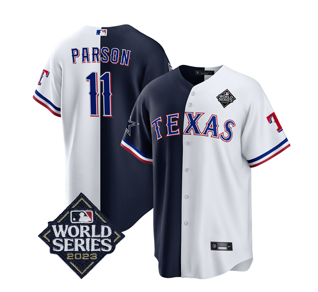 Men's Texas Rangers & Cowboys #11 Micah Parsons Navy/White Splite 2023 World Series Splite Stitched Baseball Jersey