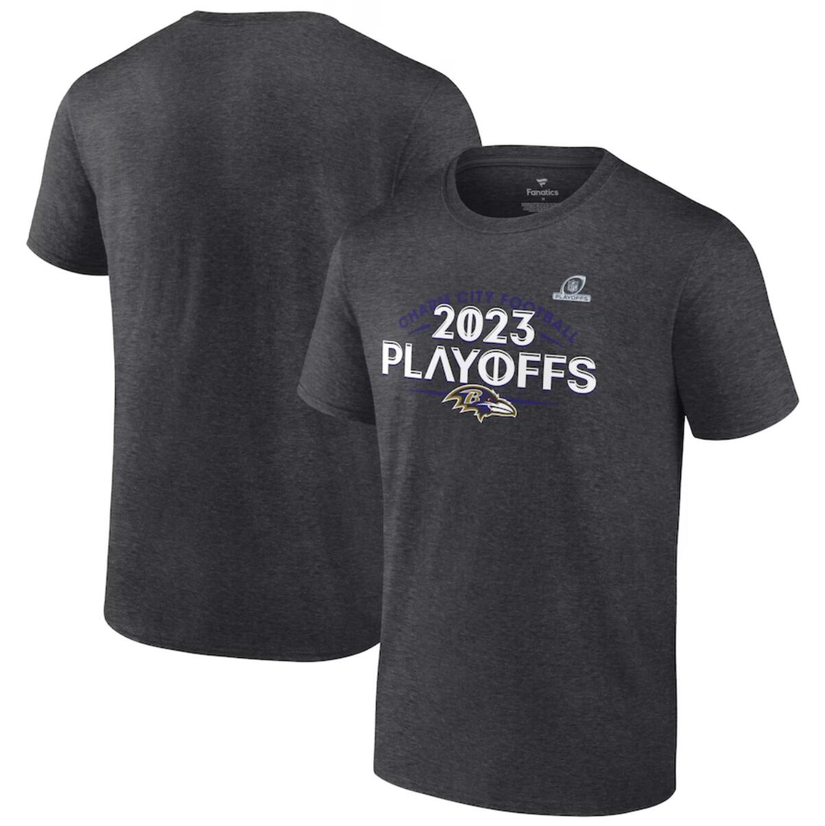 Men's Baltimore Ravens Heather Charcoal 2023 NFL Playoffs T-Shirt