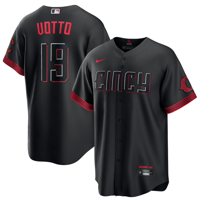 Men's Cincinnati Reds #19 Joey Votto 2023 City Connect Cool Base Stitched Baseball Jersey