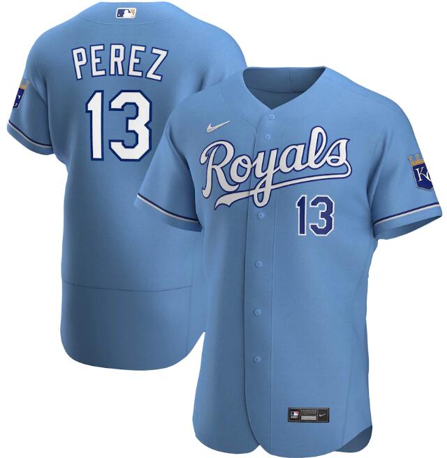 Men's Kansas City Royals #13 Salvador Perez Blue Flex Base Stitched Jersey