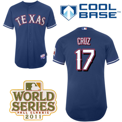 Rangers #17 Nelson Cruz Blue Cool Base 2011 World Series Patch Stitched MLB Jersey