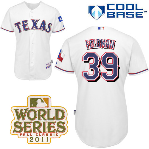 Rangers #39 Scott Feldman White Cool Base 2011 World Series Patch Stitched MLB Jersey