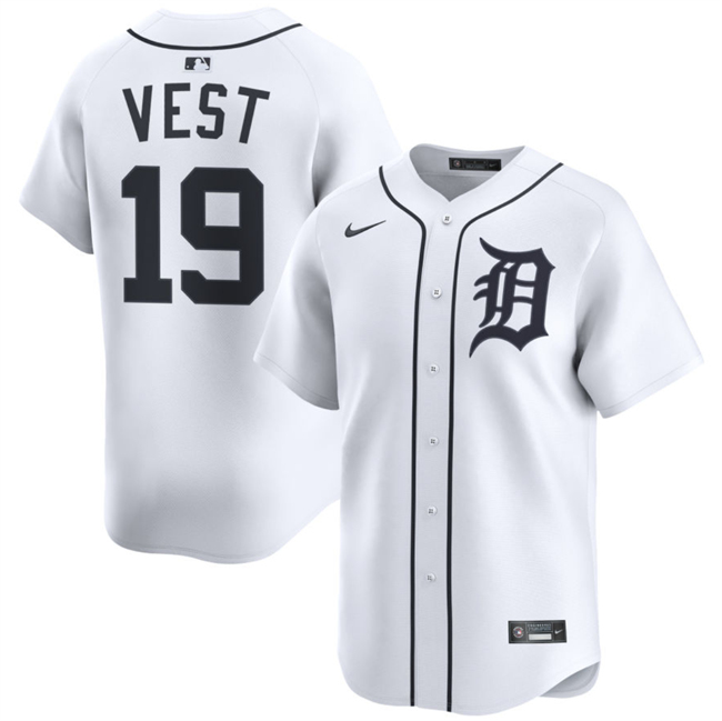 Men's Detroit Tigers #19 Will Vest White 2024 Home Limited Stitched Baseball Jersey
