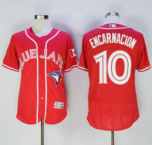 Blue Jays #10 Edwin Encarnacion Red Flexbase Authentic Collection Canada Day Stitched MLB Jersey