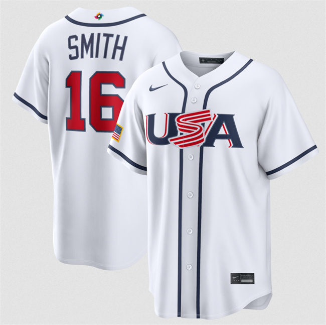 Men's USA Baseball #16 Will Smith White 2026 World Baseball Classic Home Stadium Stitched Jersey