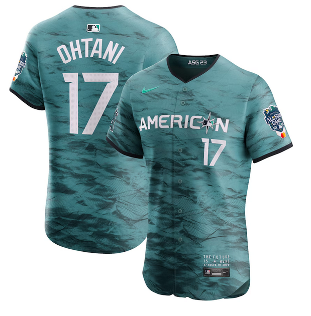 Men's Los Angeles Angels #17 Shohei Ohtani Teal 2023 All-star Flex Base Stitched Jersey