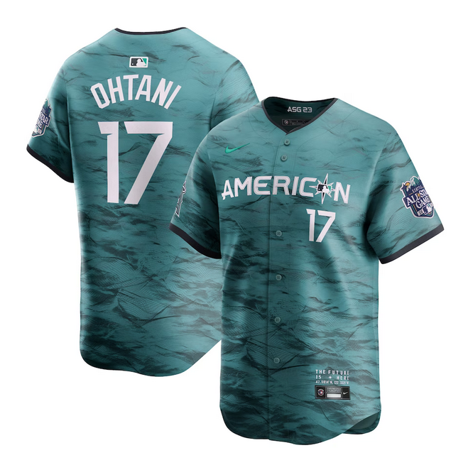 Men's Los Angeles Angels #17 Shohei Ohtani Teal 2023 All-star Cool Base Stitched Jersey