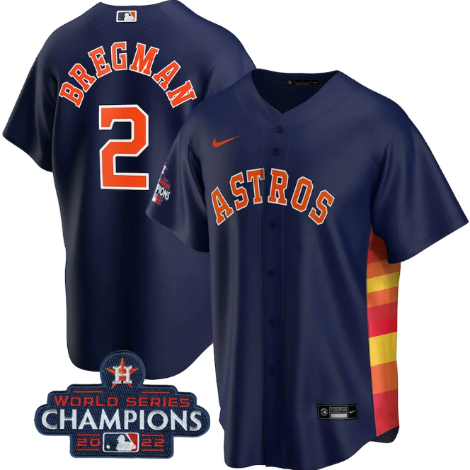 Men's Houston Astros #2 Alex Bregman Navy 2022 World Series Champions Stitched Baseball Jersey