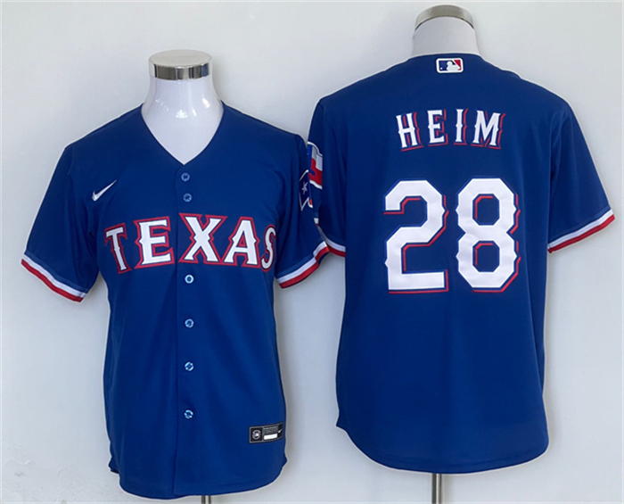 Men's Texas Rangers #28 Jonah Heim Royal With Patch Cool Base Stitched MLB Jersey