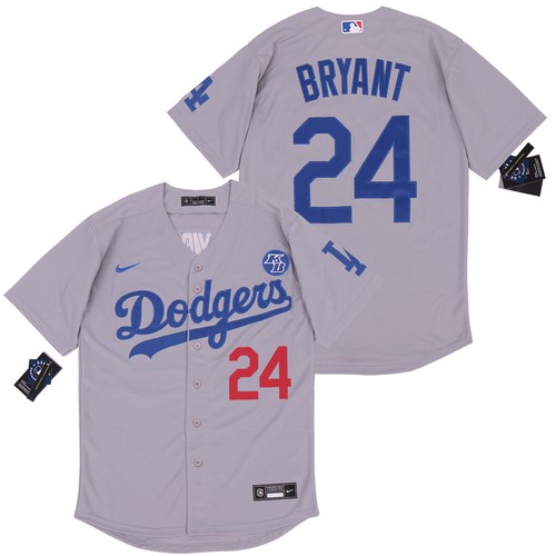 Men's Los Angeles Dodgers #24 Kobe Bryant With KB Patch Grey Cool Base Stitched Jersey