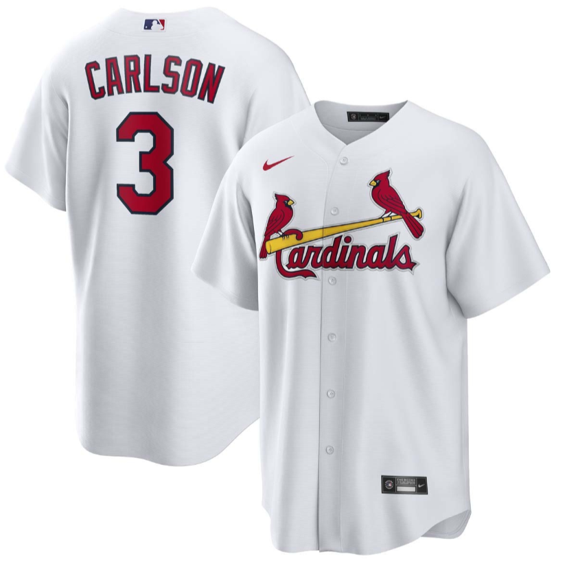 Men's St. Louis Cardinals #3 Dylan Carlson White Cool Base Stitched Jersey