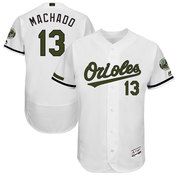 Men's Baltimore Orioles #13 Manny Machado Majestic White 2017 Memorial Day Authentic Collection Flex Base Player Stitched MLB Jersey