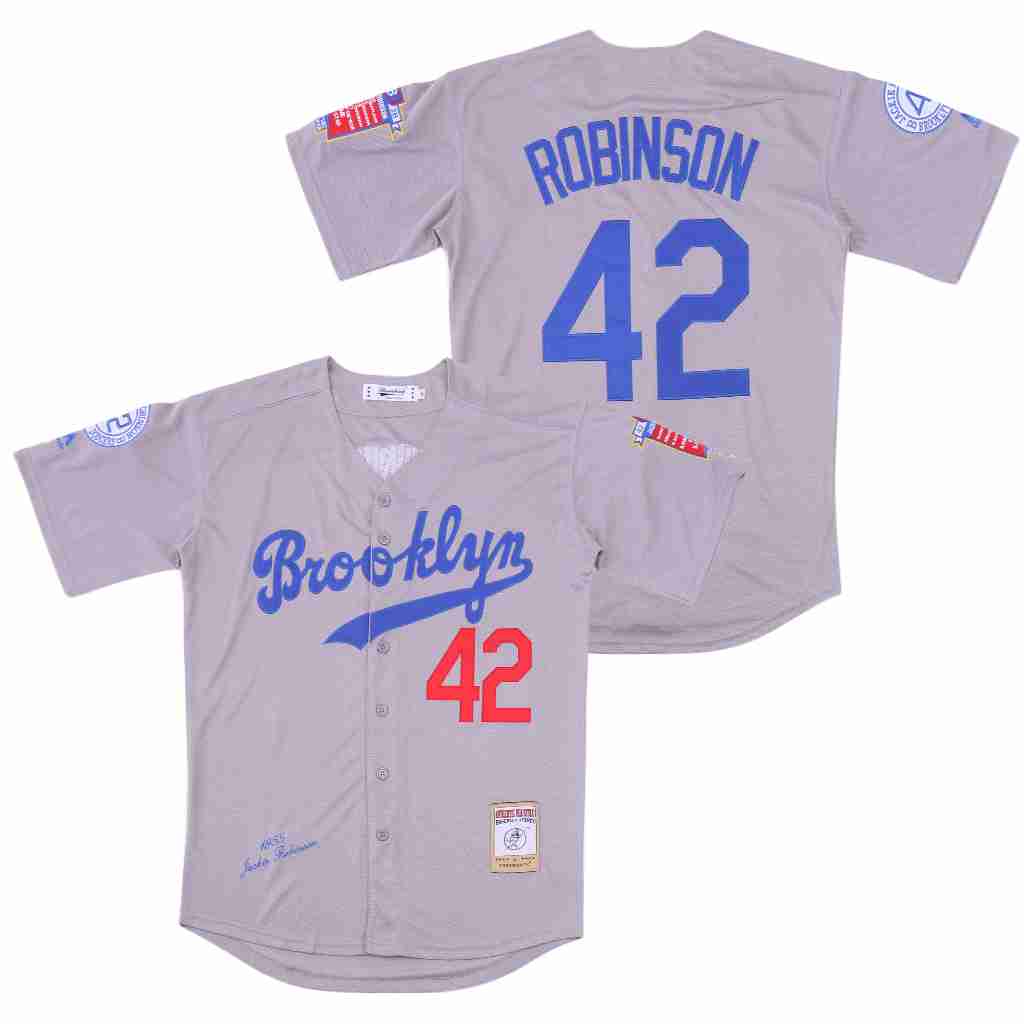 Men's Los Angeles Dodgers #42 Jackie Robinson Grey Cool Base Stitched Jersey