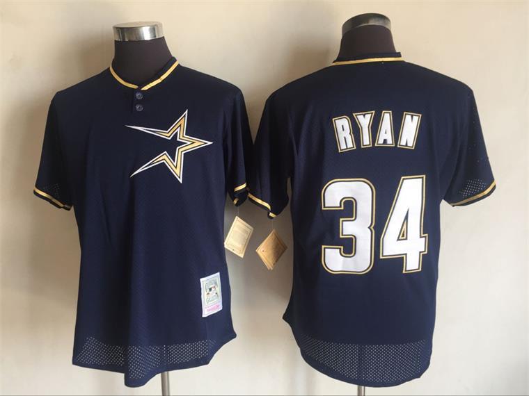 Men's Houston Astros #34 Nolan Ryan Mitchell And Ness Navy Blue 1997 Throwback Stitched MLB Jersey